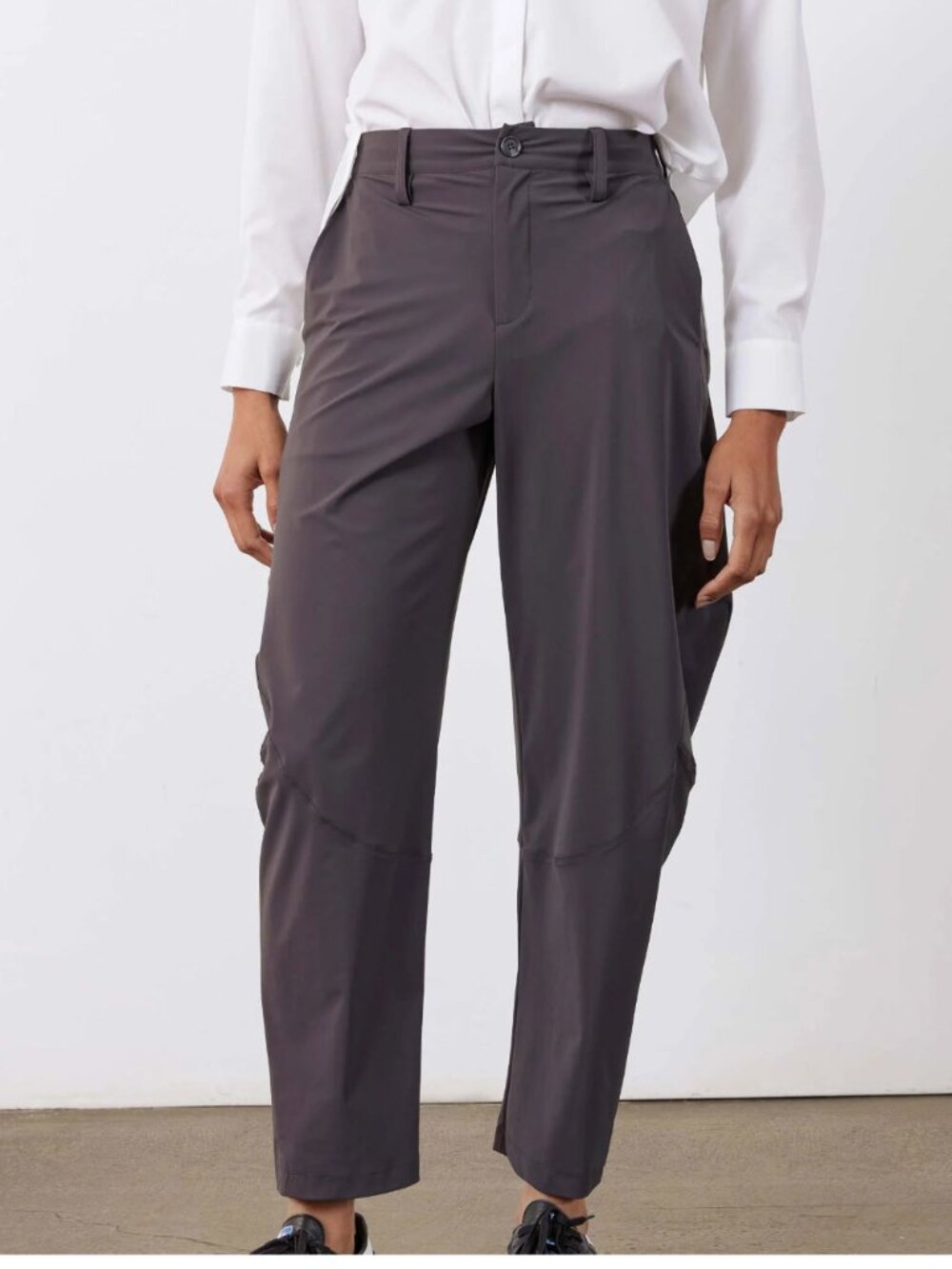 Ruti The Wide-Ish Elastic Waist Pants In Graphite 6 Barrel Tapered Leg